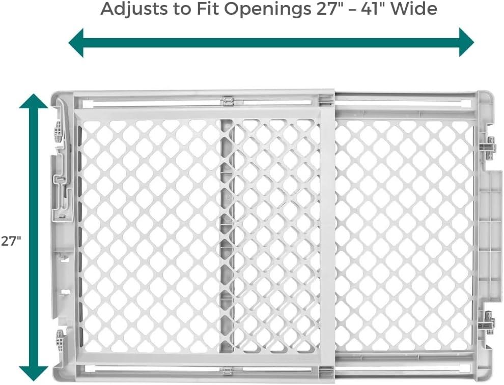 Light Gray Plastic and Metal Swinging Pet Gate for Stairs and Doorways