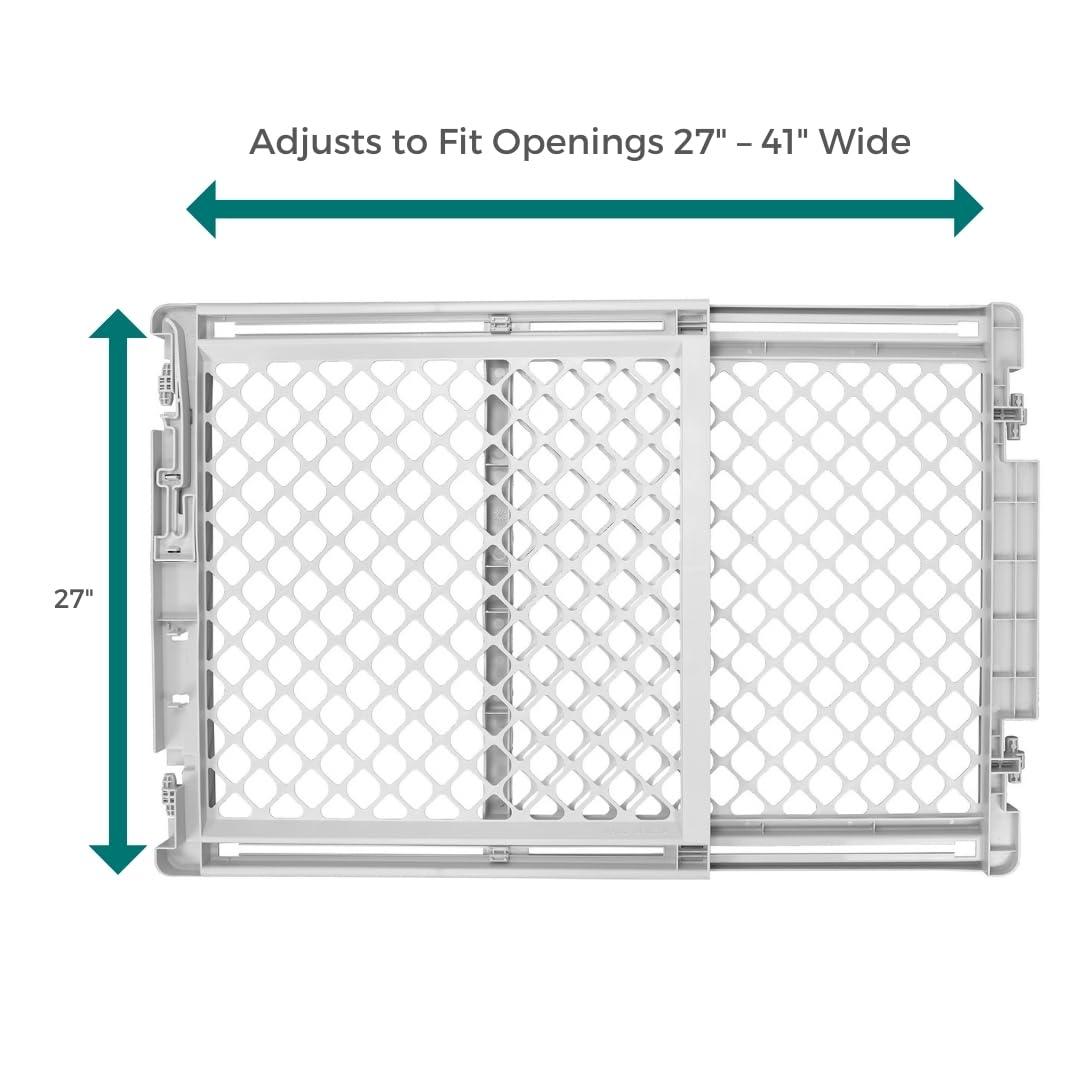 Light Gray Plastic and Metal Swinging Pet Gate for Stairs and Doorways
