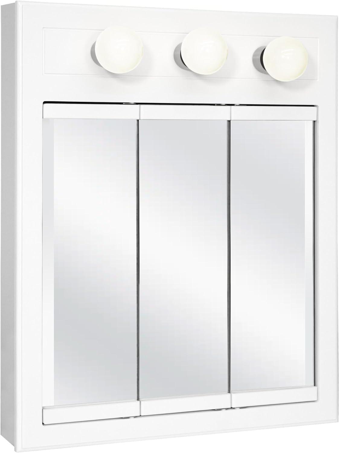 Concord 24-Inch White Gloss Wood Medicine Cabinet with Mirror and Lights