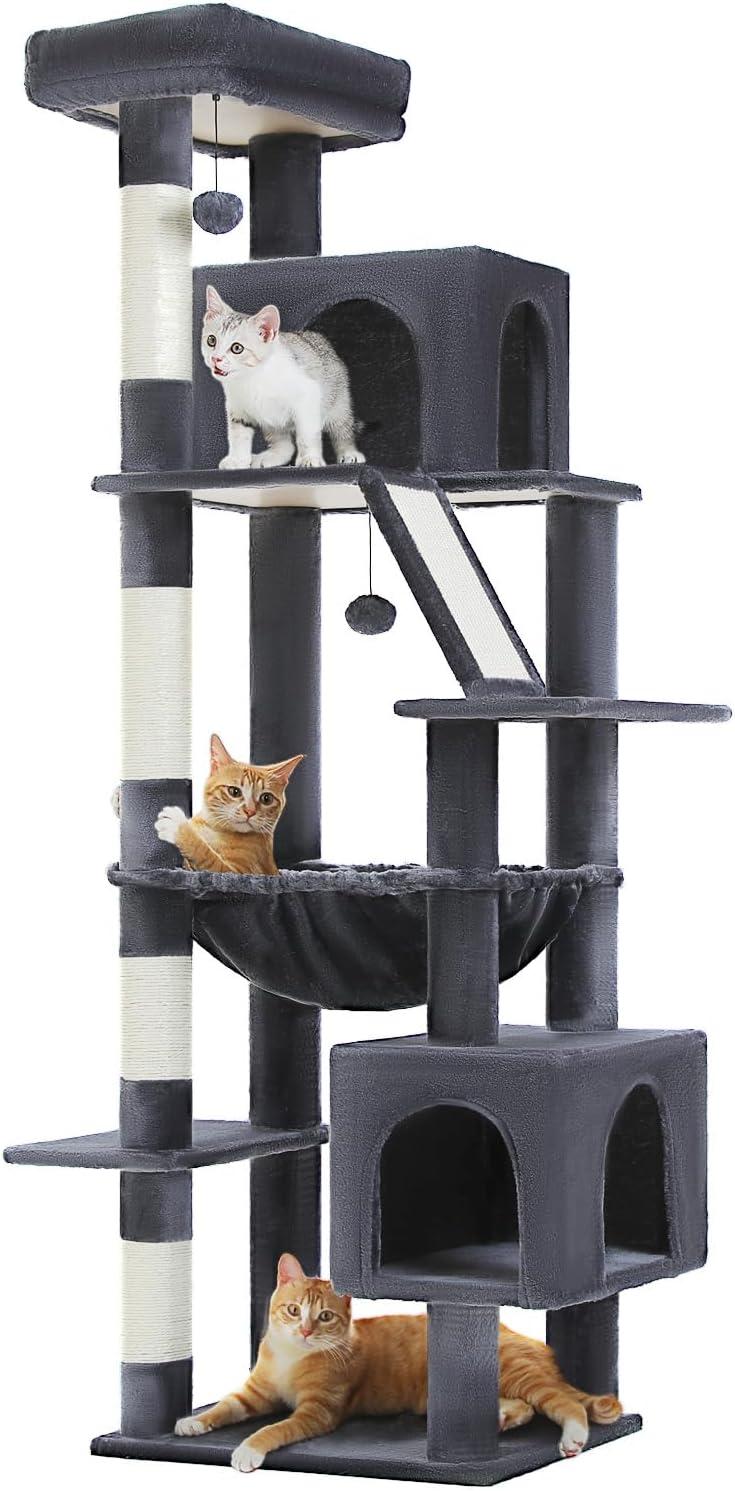 Cat Tree For Large Cats, 71" Tall Cat Tower, Large Cat Tree For Indoor Cats, Multi-Level Cat House Furniture With 2 Big Condo Pad Bed, Cozy Hammock And Sisal Scratching Posts
