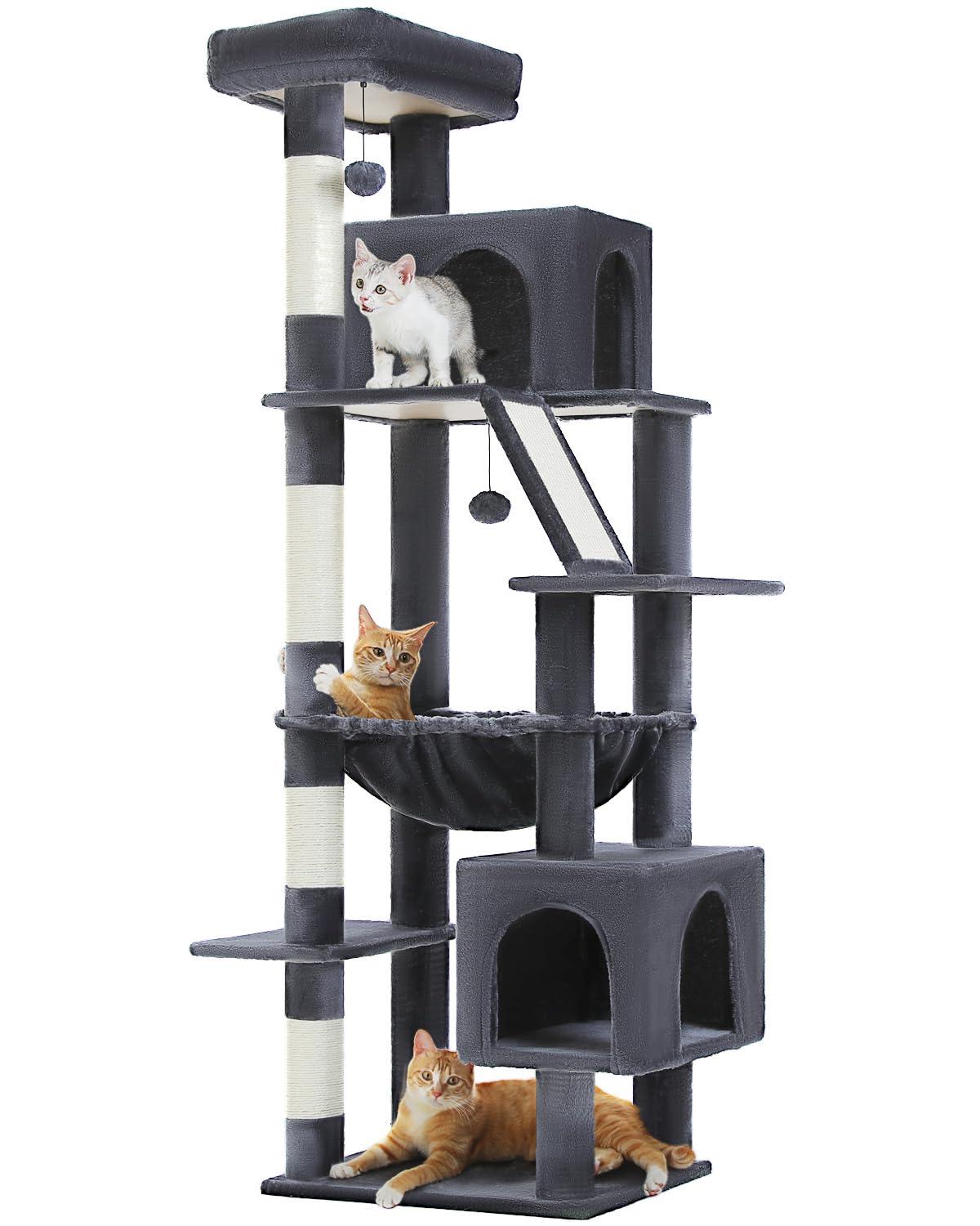 Tucker Murphy Pet™ Cat Tree For Large Cats, 71" Tall Cat Tower, Large Cat Tree For Indoor Cats, Multi-Level Cat House Furniture With 2 Big Condo Pad Bed, Cozy Hammock And Sisal Scratching Posts