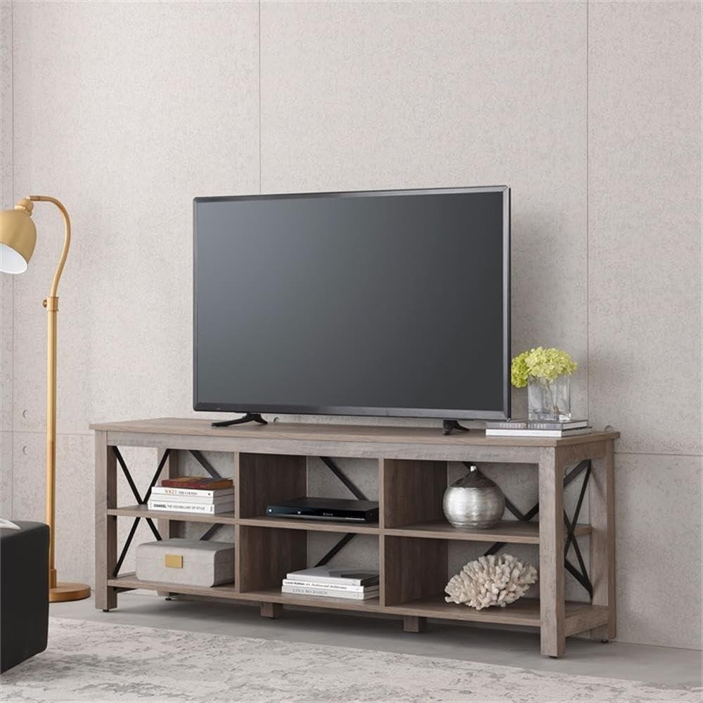 Evelyn&Zoe Sawyer Rectangular TV Stand for TV's up to 75", Gray Oak