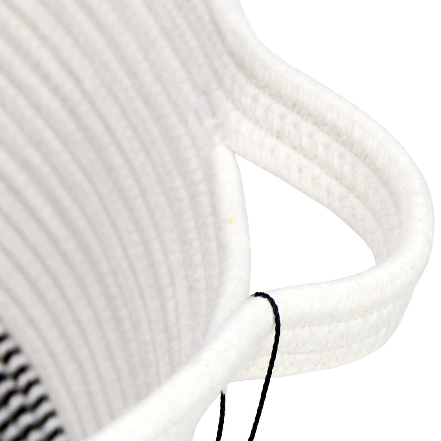 Casaphoria XXXLarge Cotton Rope Basket for Living Room - Woven Storage Basket with Handle for Blankets, Towels and Pillows Laundry Hamper | White & Grey (21.7" x 21.7" x 13.8")