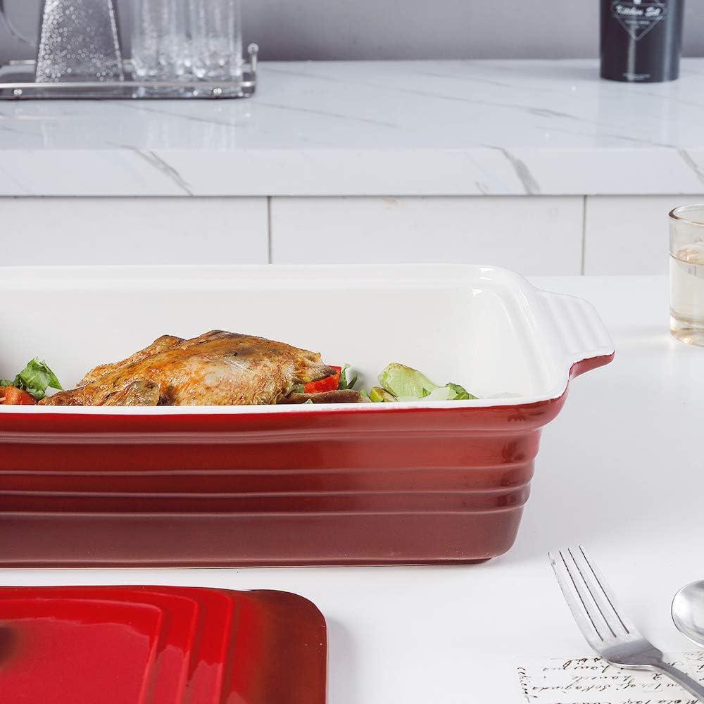 Ceramic Casserole Dish With Lid, Covered Rectangular Set, Lasagna Pan for Cooking, Baking Dish for Dinner, 9 x 13 Inches, Gradient Series (Gradient Blue)