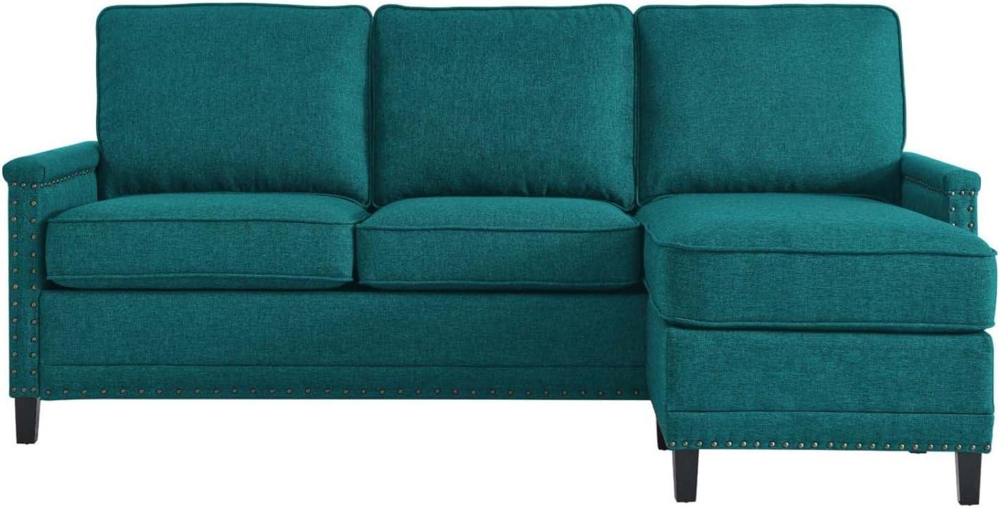 Teal Fabric Lawson Sectional Sofa with Nailhead Trim