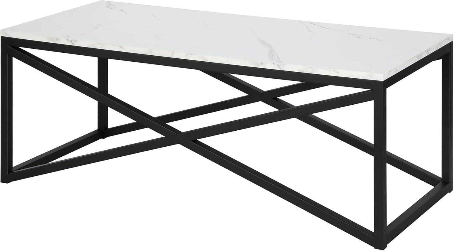 Rectangular Blackened Bronze Coffee Table with Faux Marble Top