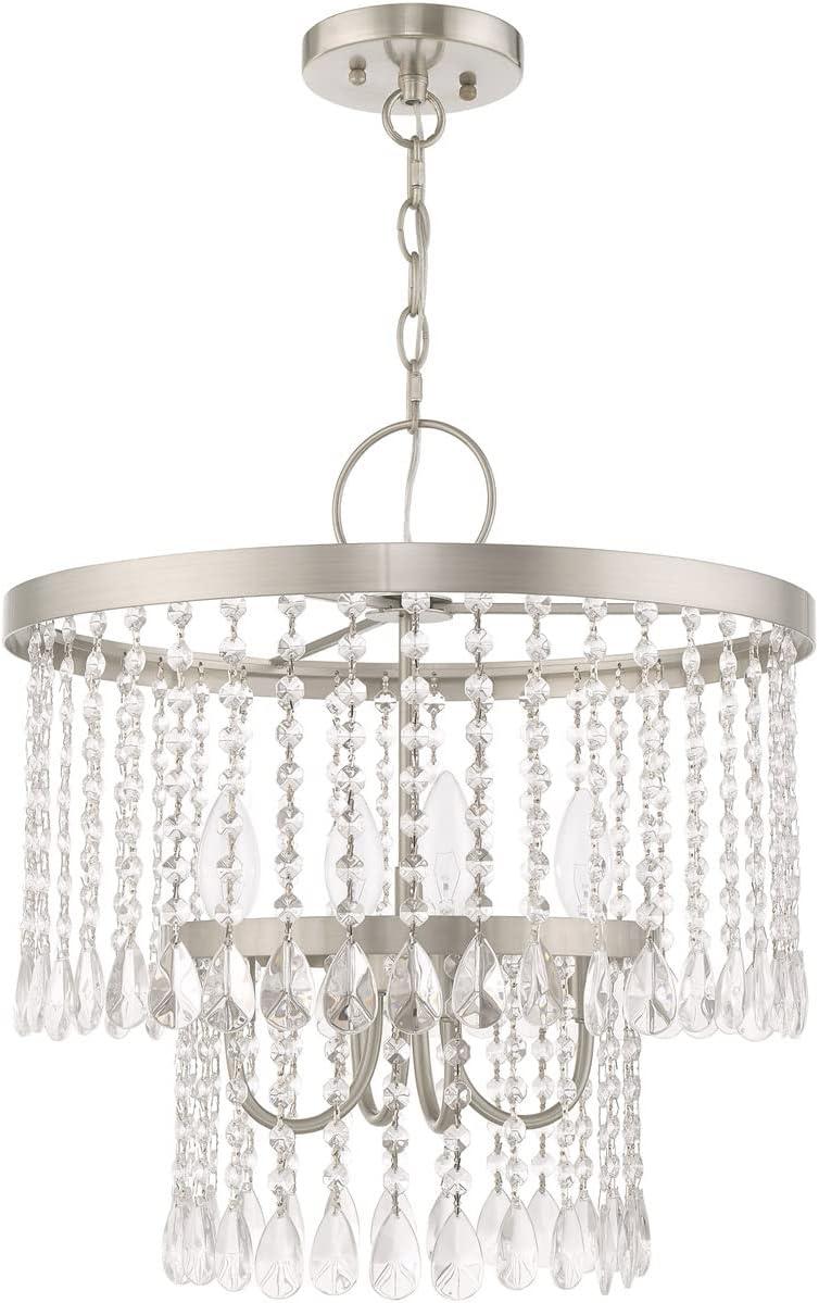 Elizabeth Brushed Nickel 4-Light Crystal Pendant Chandelier