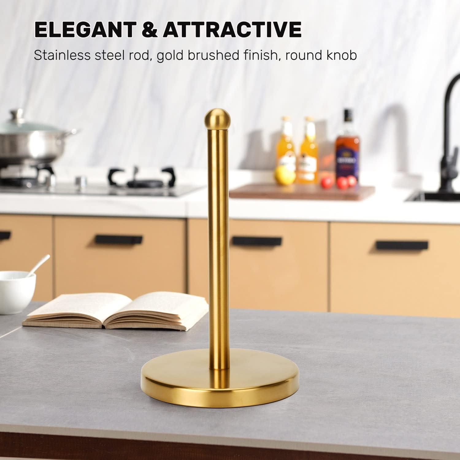 Paper Towel Holder Countertop Standing Roll Kitchen Bathroom Stand Weighted Base Suction Cups Stainless Steel Silver