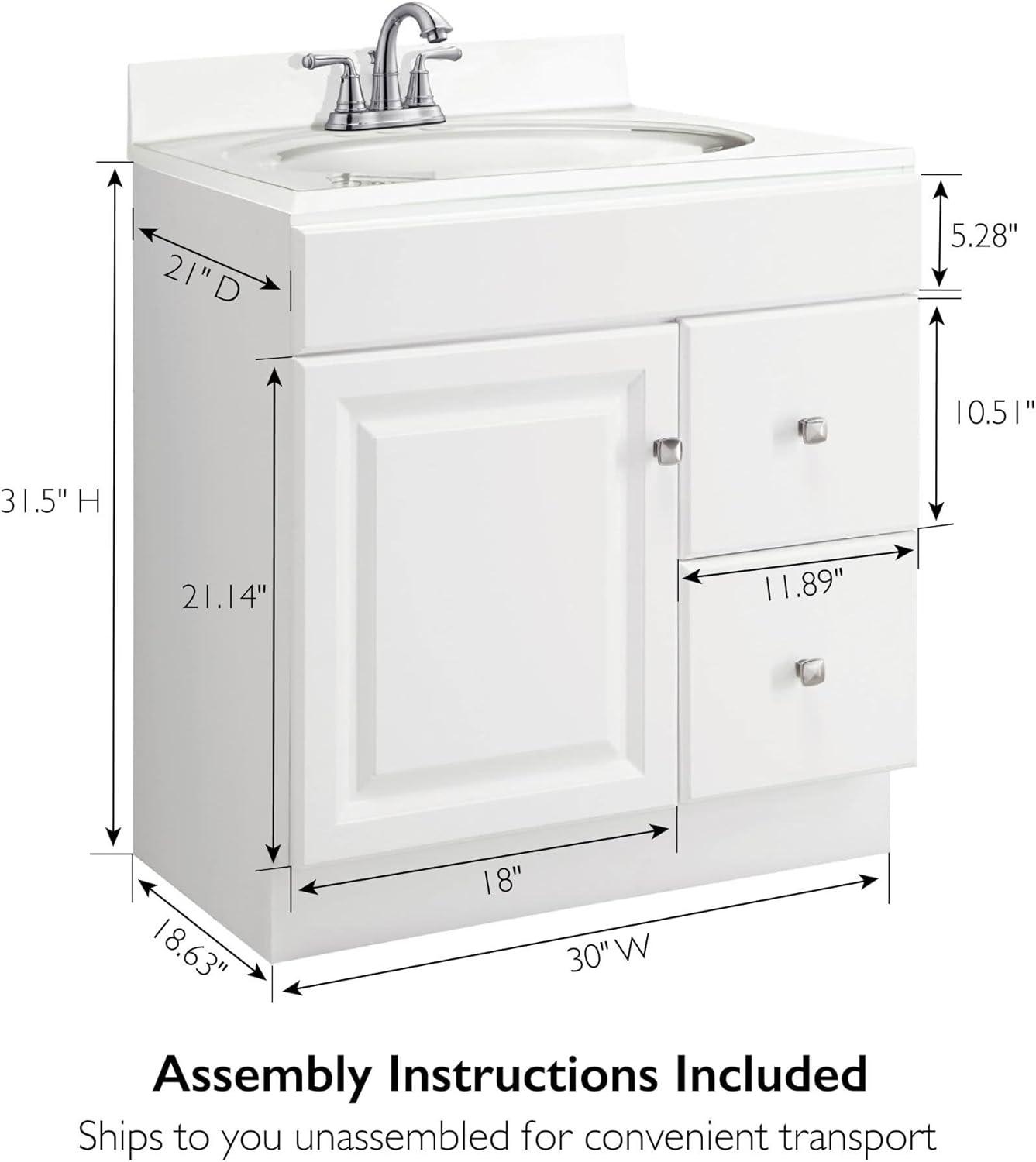 Wyndham 30-Inch 2-Drawer Unassembled Wood Vanity Without Top in White