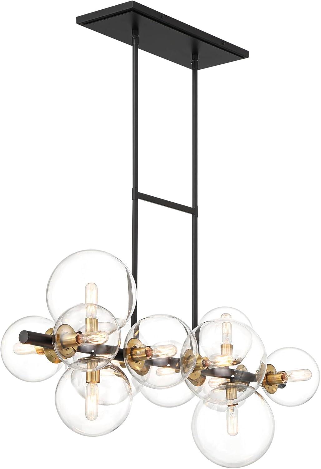 Possini Euro Design Vasa Black Gold Island Linear Pendant Chandelier 34" Wide Modern Clear Glass 12-Light Fixture for Dining Room