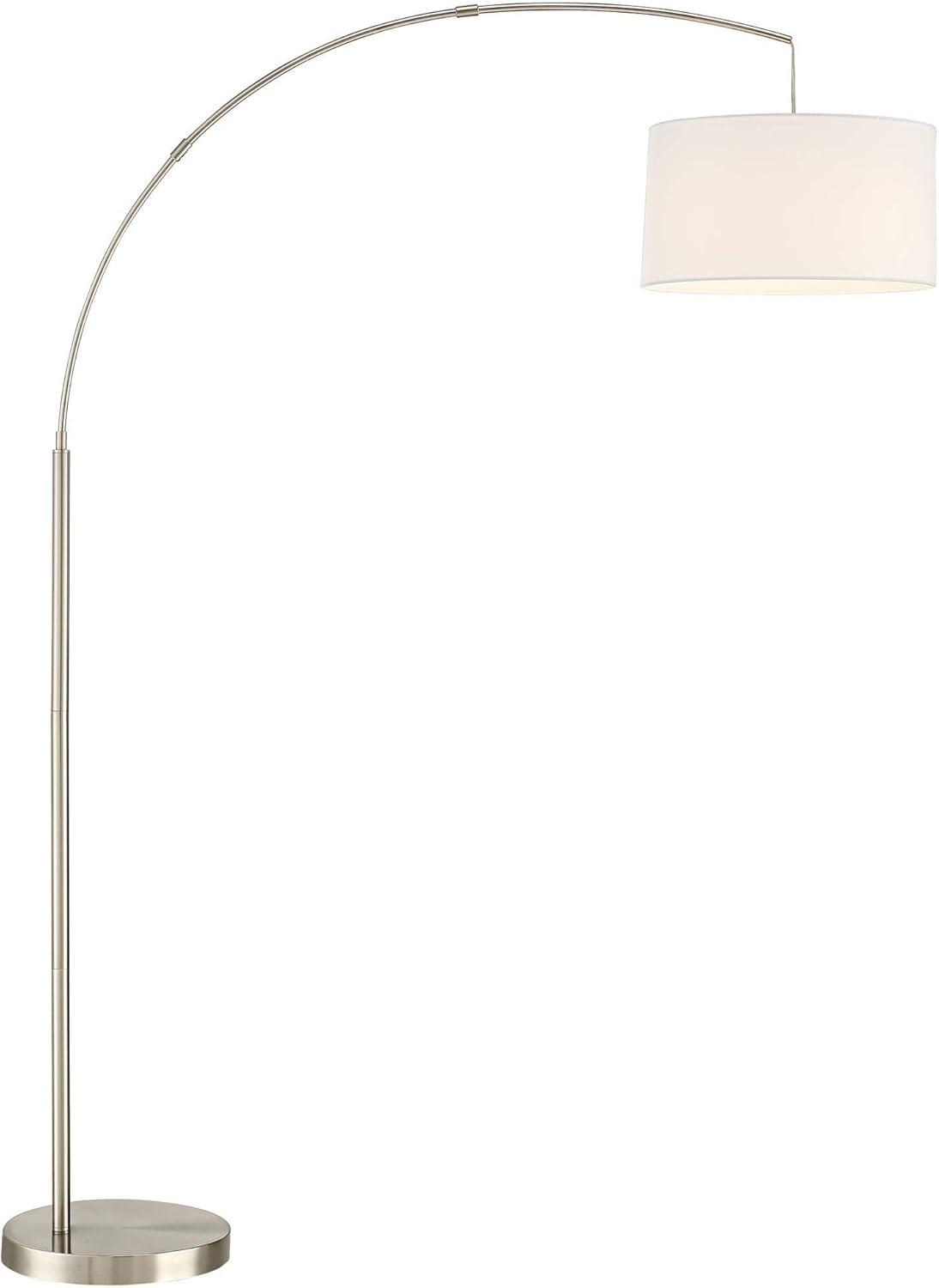 360 Lighting Cora Modern Arc Floor Lamp Standing 72" Tall Brushed Nickel Metal White Linen Drum Shade for Living Room Reading Bedroom Office House