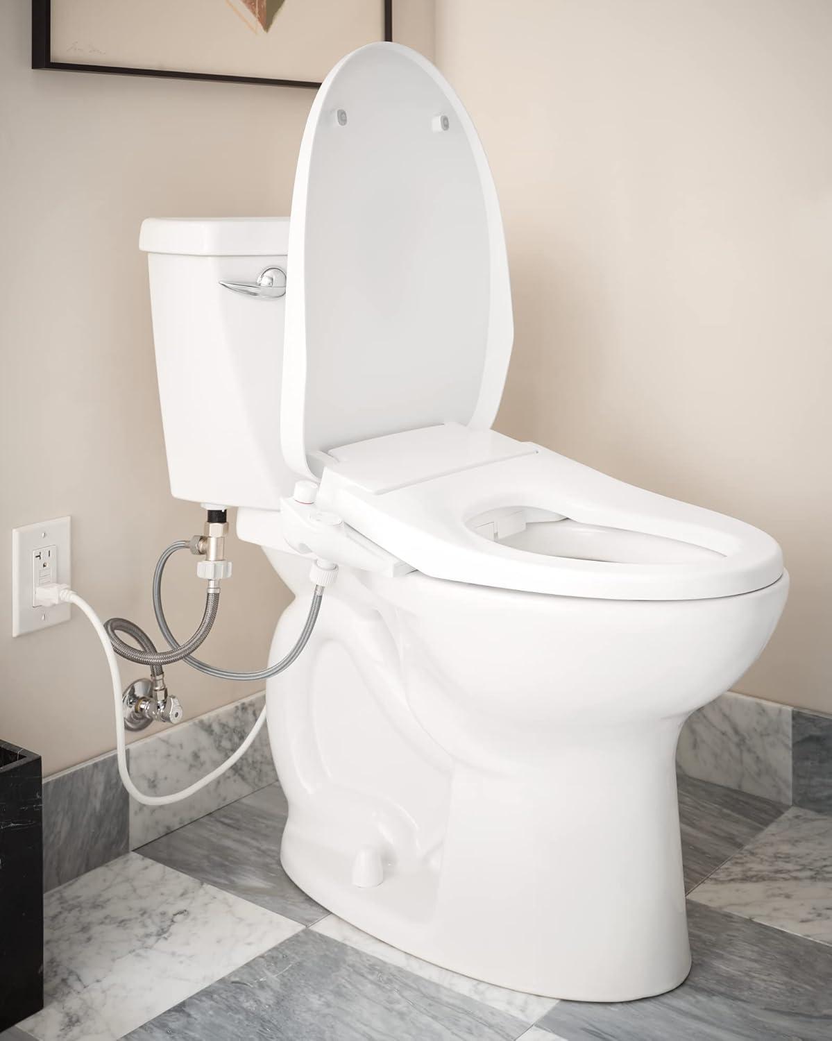 White Electronic Bidet Toilet Seat with Heated Water and Night Light