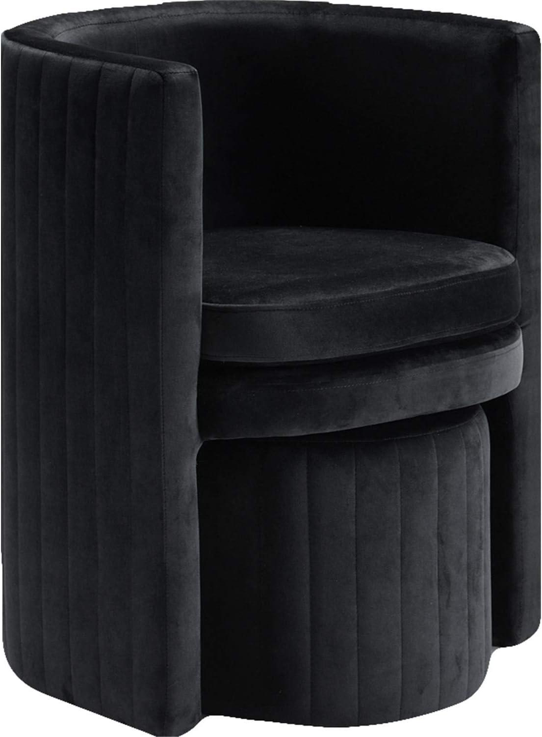 Selena Contemporary Black Velvet Barrel Chair and Ottoman Set