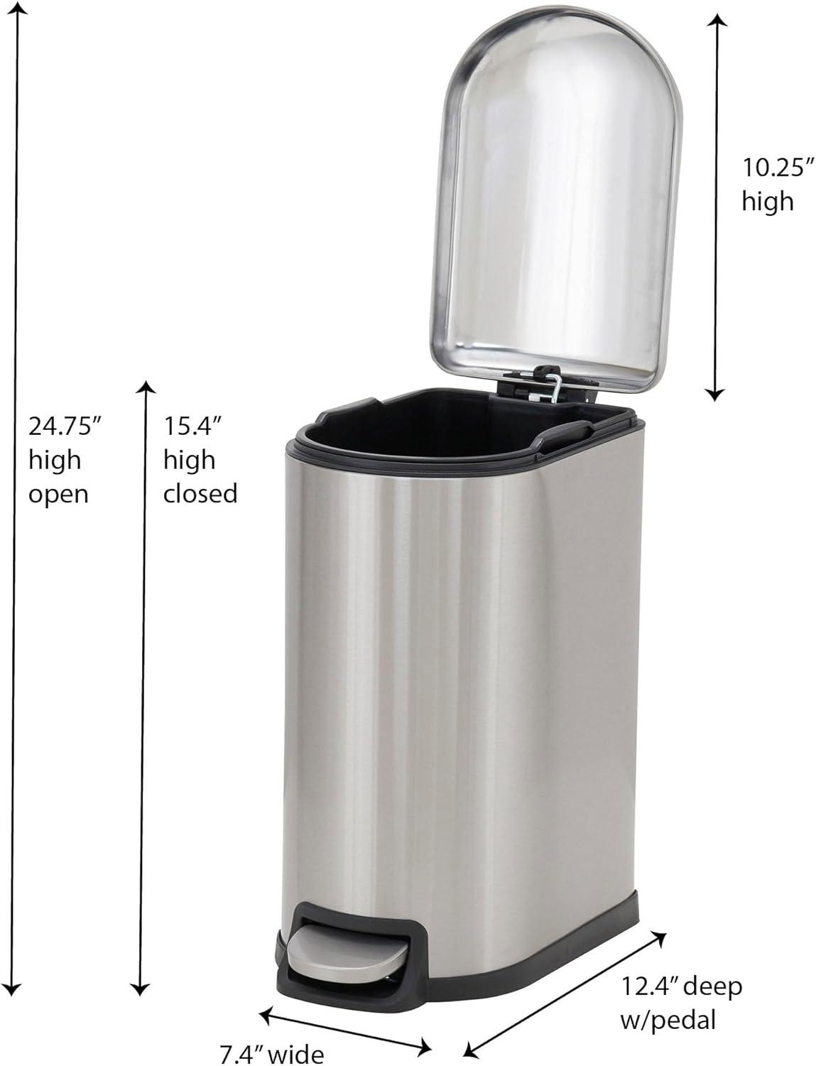 Slim Silver Stainless Steel Pedal Trash Can with Soft Close Lid