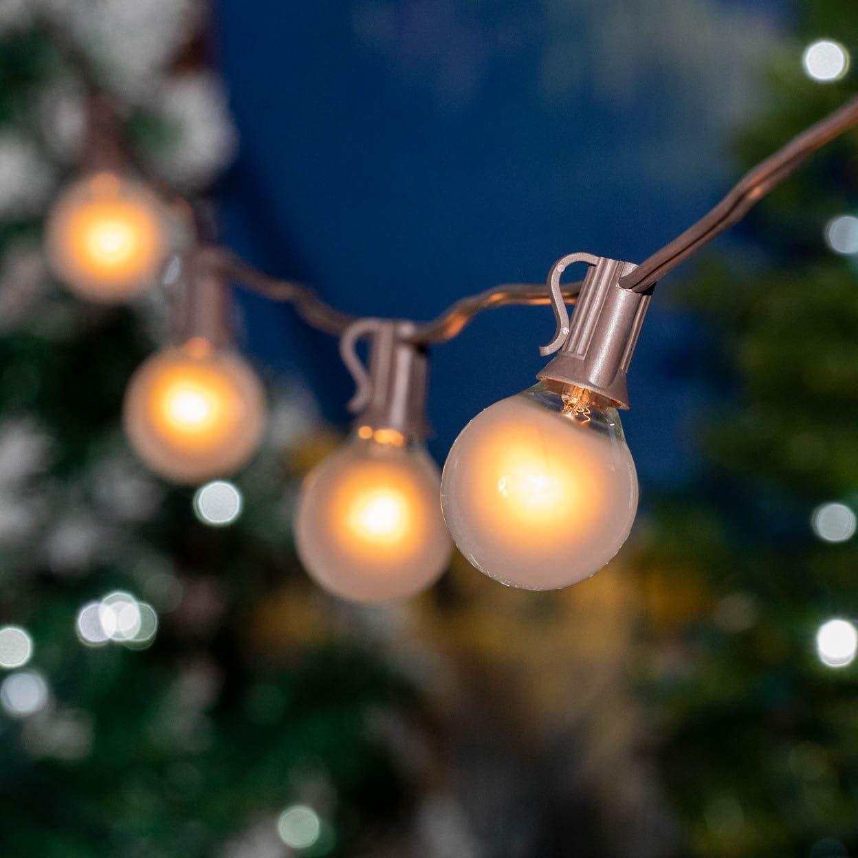 Novelty Lights 100 Feet Frosted White G40 Globe Outdoor Patio String Lights, Brown Wire