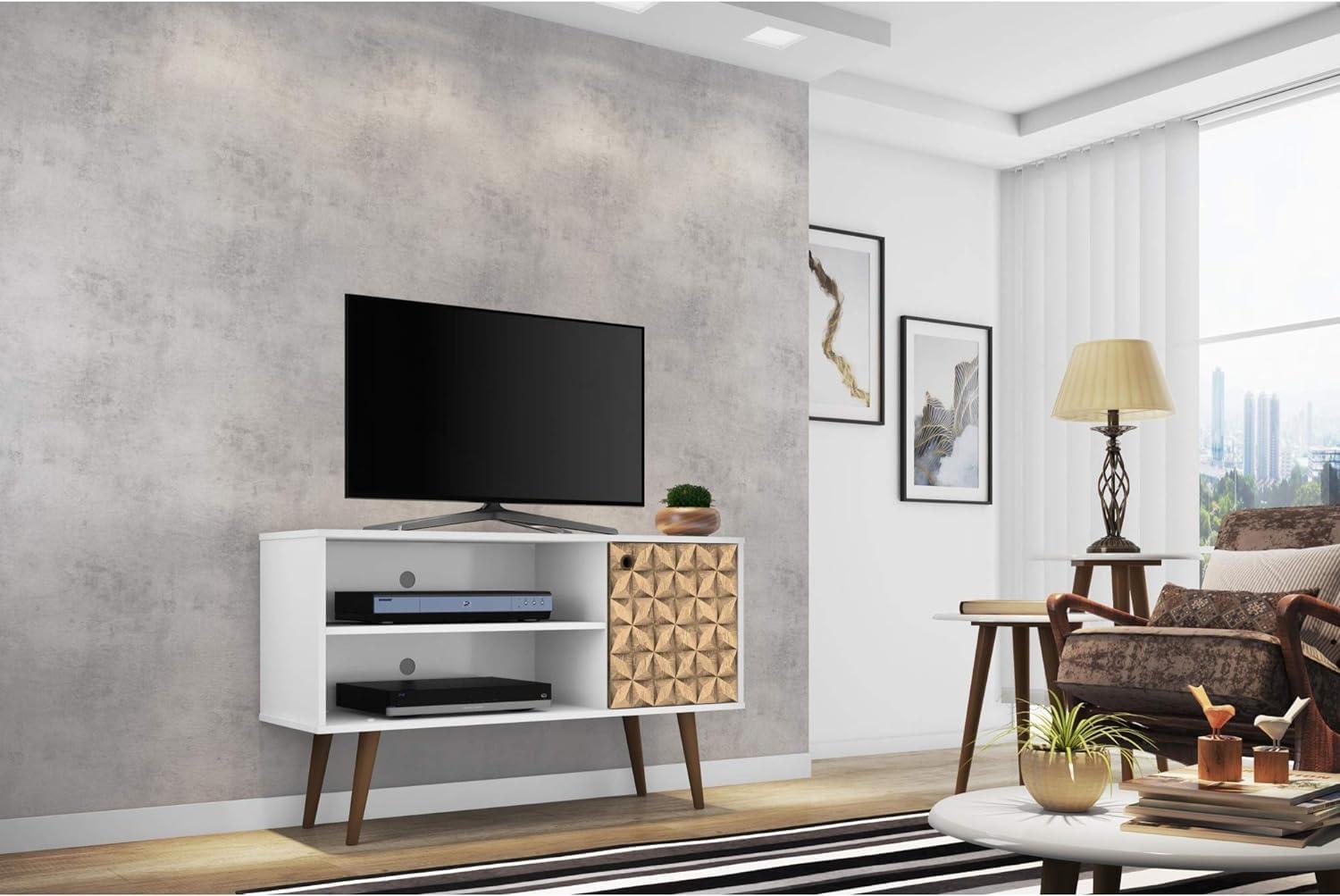Liberty Mid-Century Modern 2 Shelves and 1 Door with TV Stand for TVs up to 46" White - Manhattan Comfort