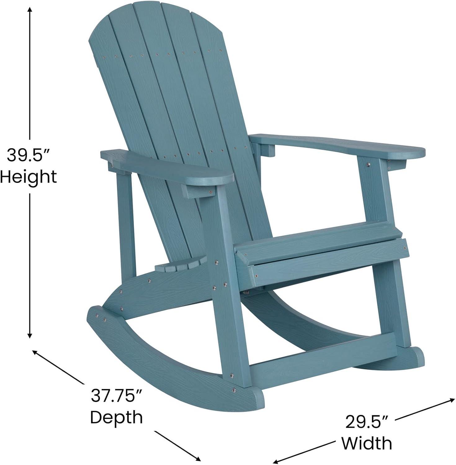 Flash Furniture Set of 2 Savannah All-Weather Poly Resin Wood Adirondack Rocking Chairs with Side Table