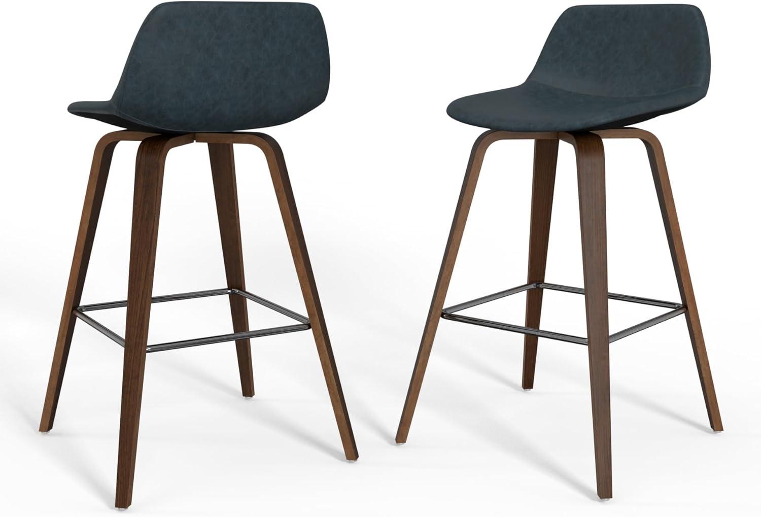 Simpli Home Randolph Upholstered Bentwood Mid-Century Modern Bar & Counter Stool with Chrome Footrest (Set of 2) (Set of 2)