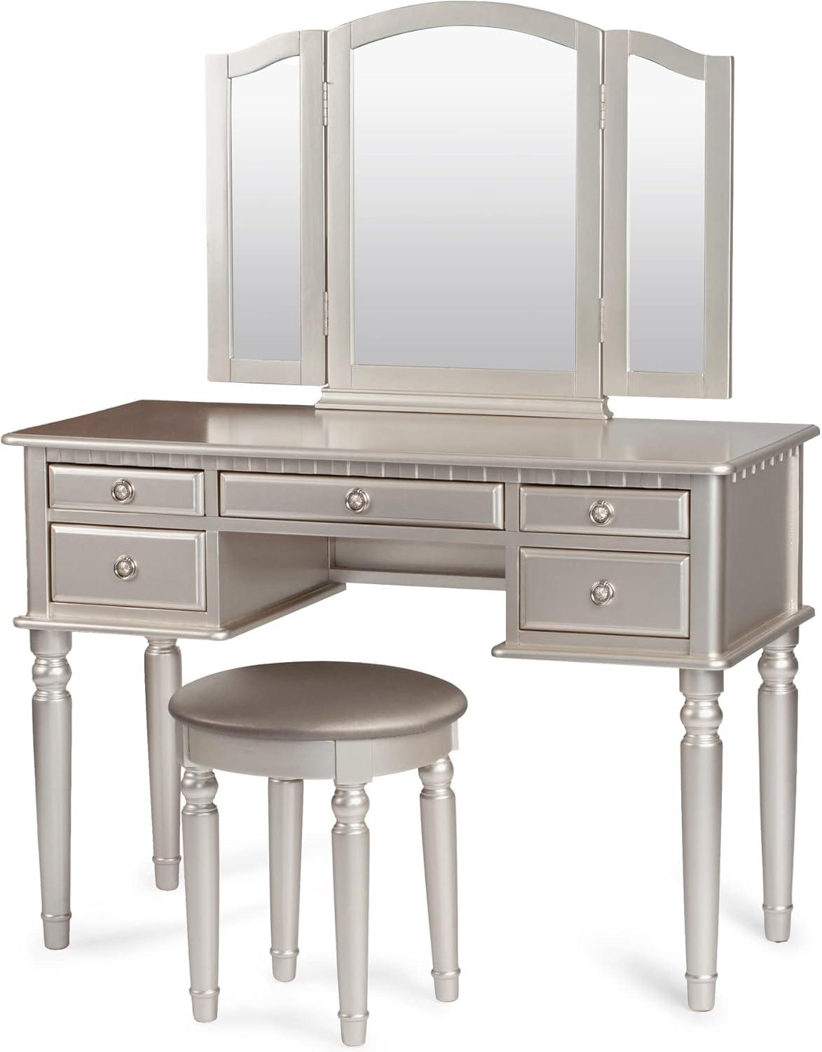 KUANGHENG Bobkona F4079 St. Croix Collection Vanity Set with Stool, Silver