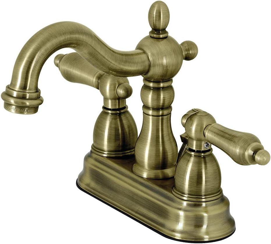 Kingston Brass Heritage Two-Handle 3-Hole Deck Mount 4" Centerset Bathroom Faucet with Plastic Pop-Up