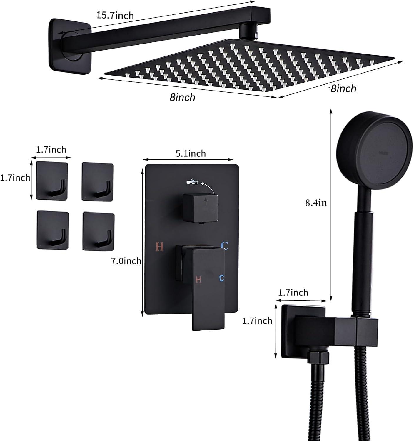 Matte Black 8-Inch Rainfall Shower System with Handheld Spray