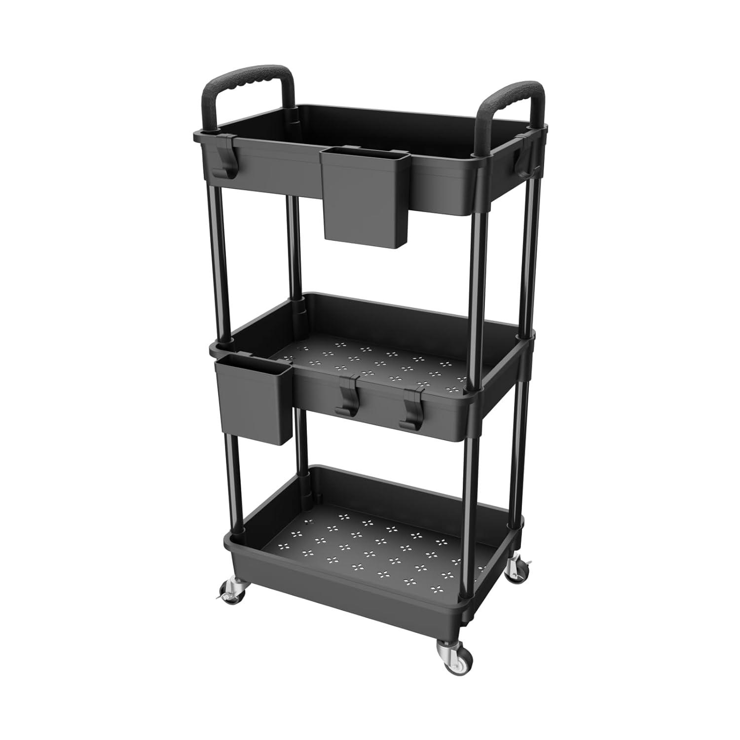 Ebern Designs 3 Tier Rolling Utility Cart With Drawer,utility Cart Made Of Multifunctional Storage Organizer Tool For Kitchen,bathroom,living Room,office