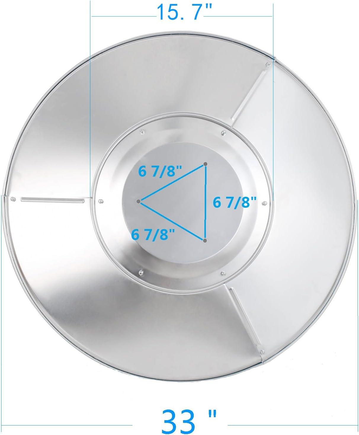 Patio Heater Reflector Shield, Aluminum Heat Reflector Shield Top for Propane Outdoor Heaters,Dome Replacement Parts(3-Hole Mount，33" Diameter Round)