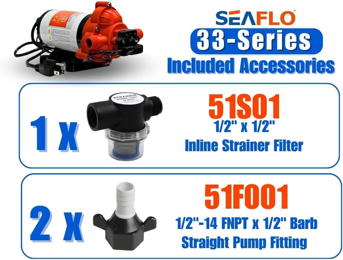 Seaflo, 1.2A, 115V, 33 Series Industrial Pressure with Power Plug Water Transfer Pump, 3.3 GPM