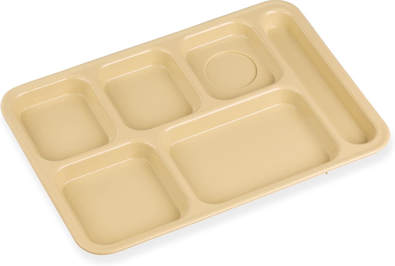 Tan Polypropylene 6-Compartment Cafeteria Tray