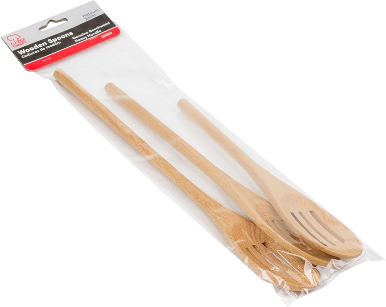 Natural Beechwood Slotted Spoon Set, 10, 12, 14 Inch, 3 Piece