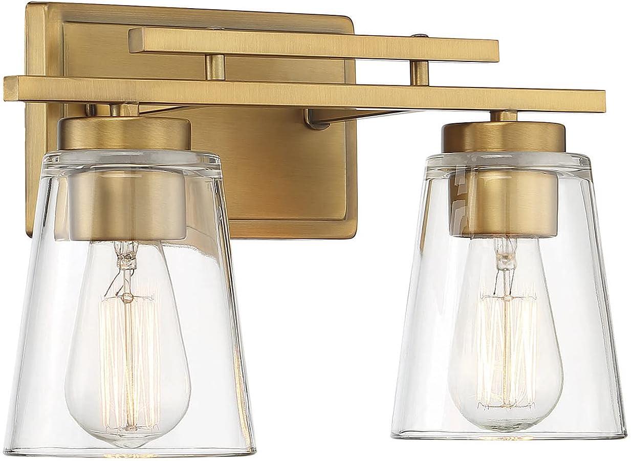 Calhoun Warm Brass 2-Light Vanity with Clear Glass Shades