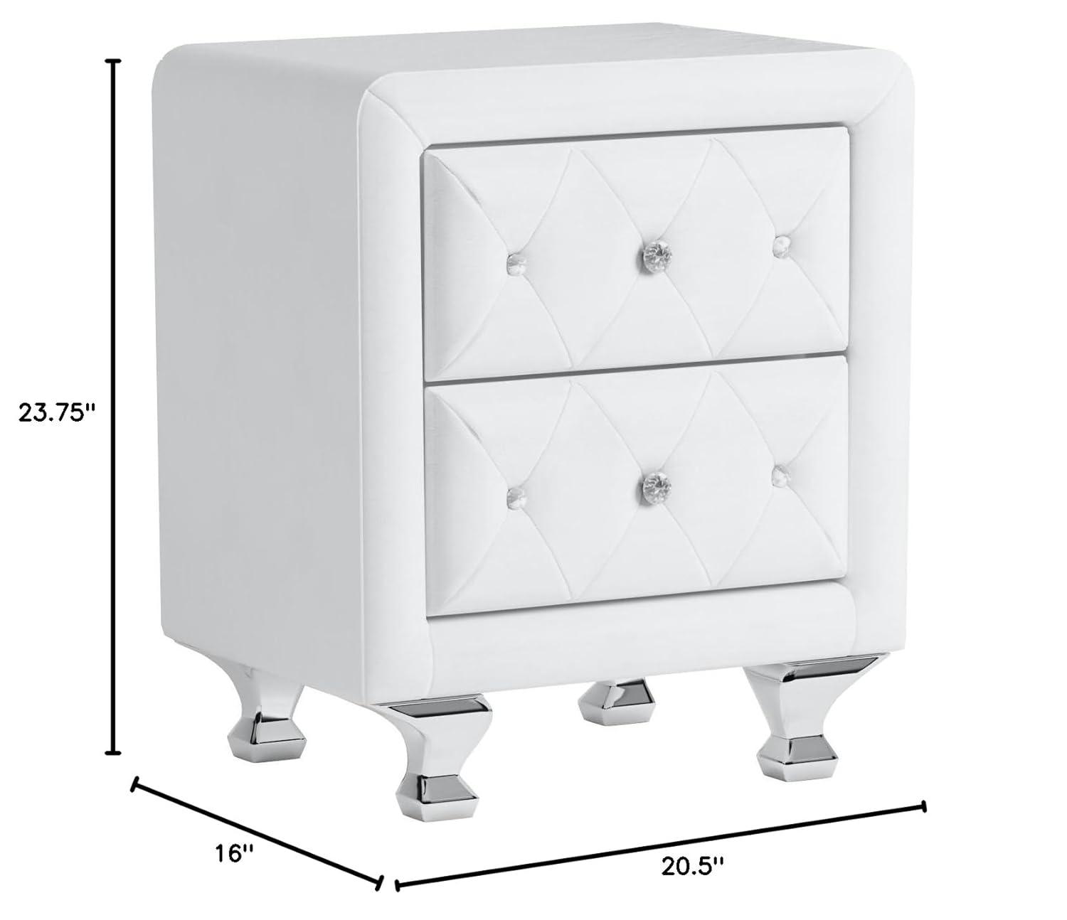 Baxton Studio Stella Crystal Tufted White Upholstered Modern Nightstand