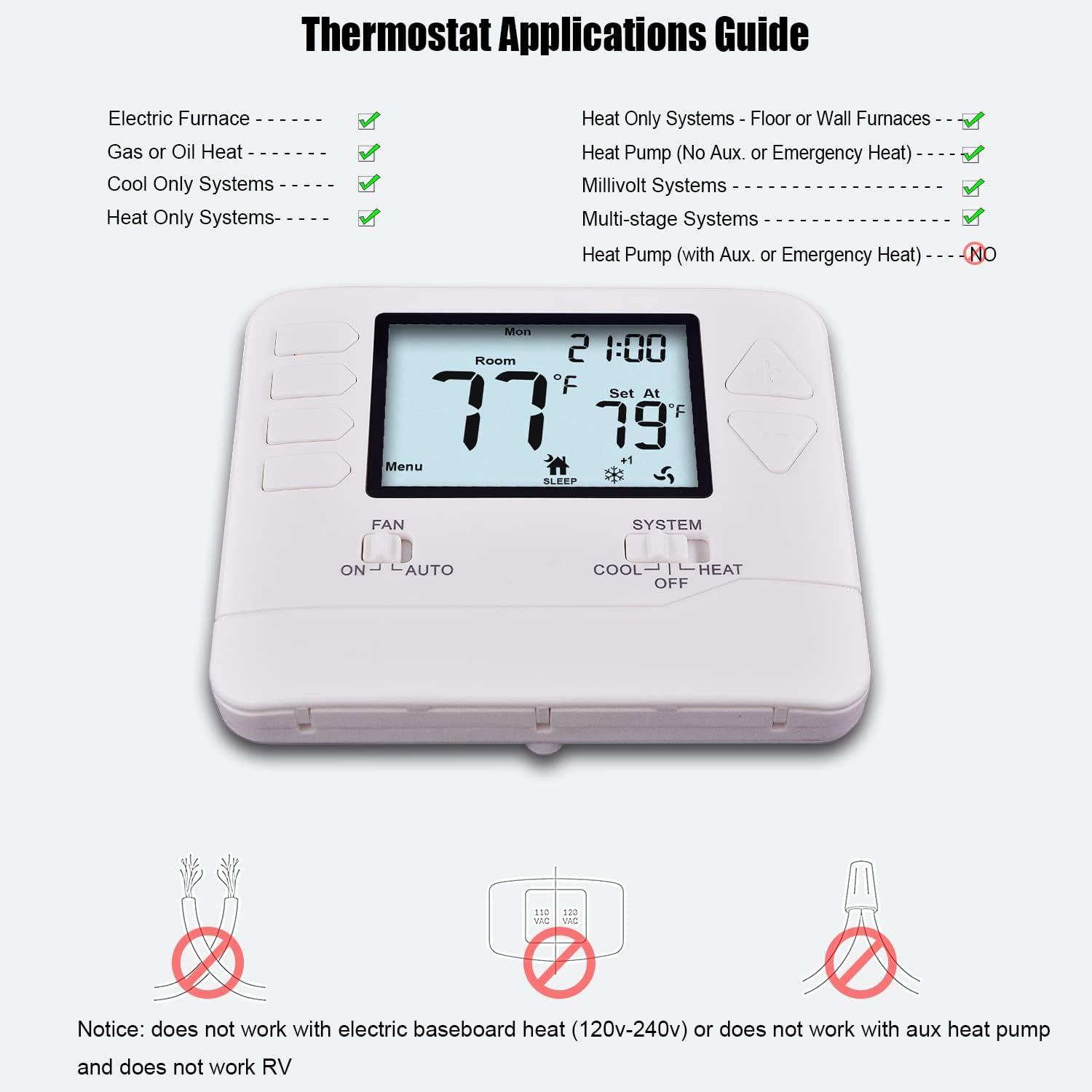 White Programmable Digital Heat Pump Thermostat with Mounting Hardware