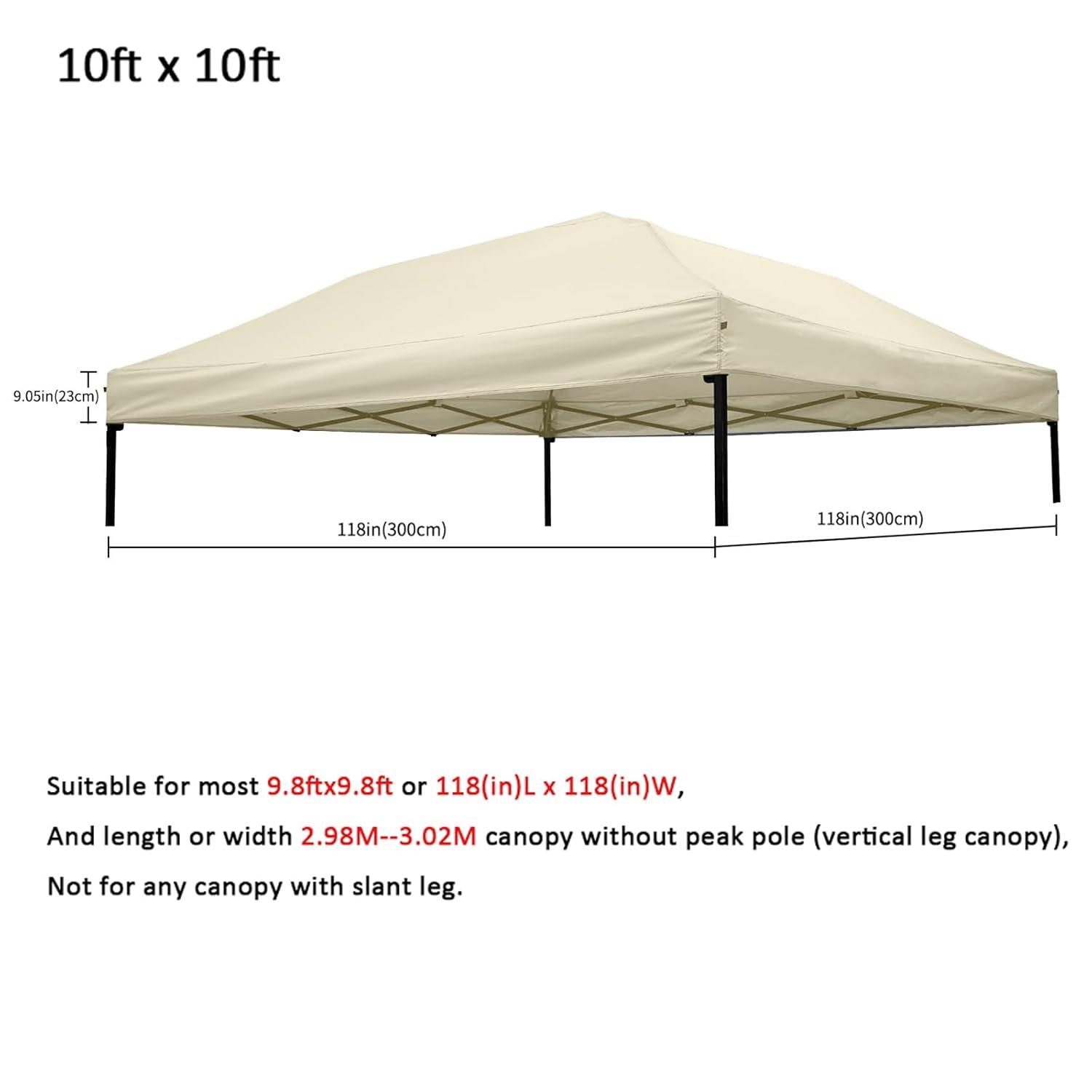 10x10 Canopy Replacement top,10x10ft Pop Up Canopy Top Cover,Silver Coated Replacement Canopy top for Straight Leg Canopy Frame,Beige(1 PCS Top Cover Only)