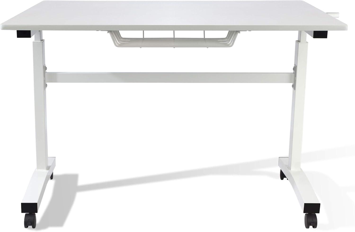 ErgoFlex White Adjustable Height Desk with Smooth Mobility Casters