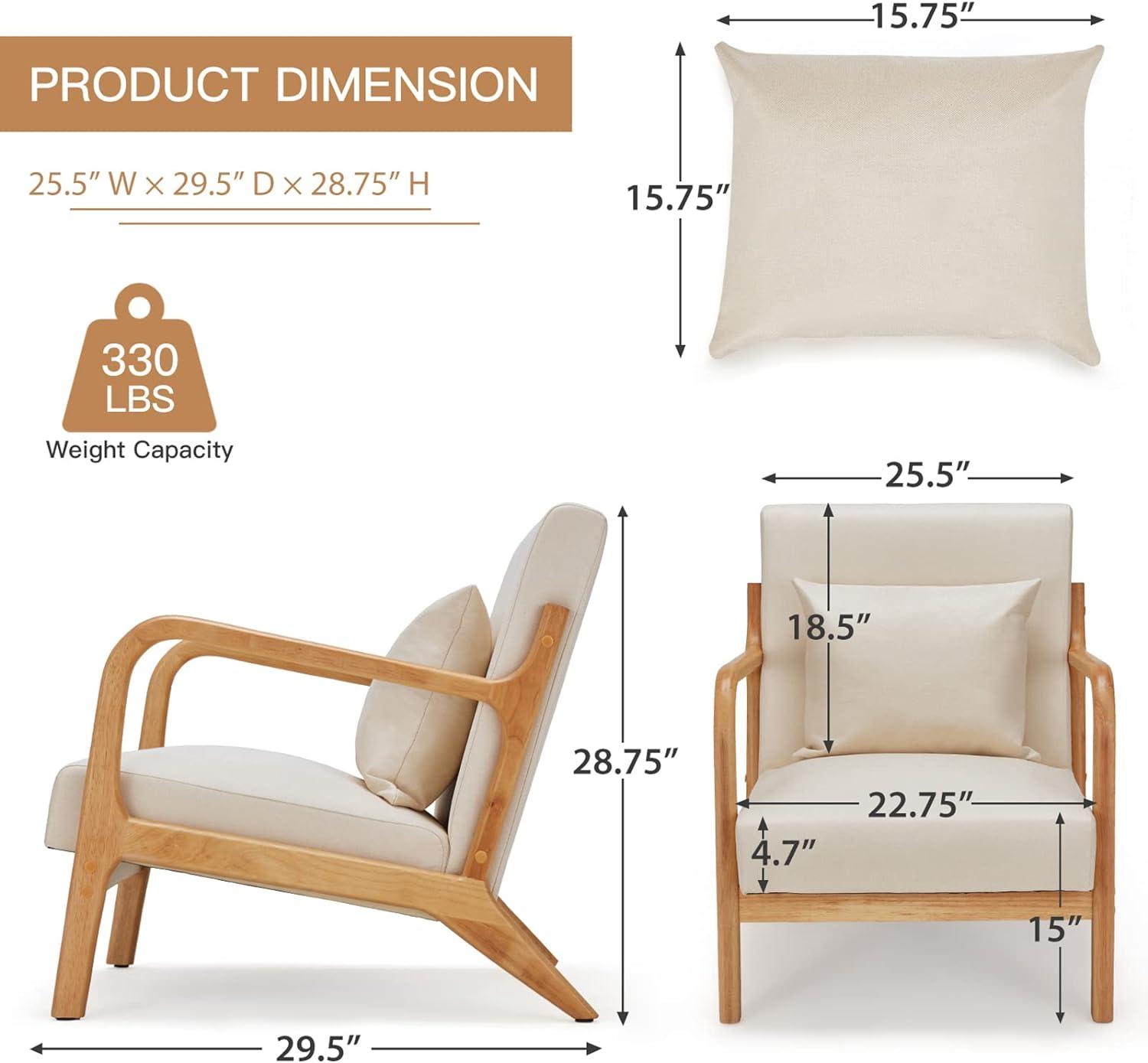 Jomeed Oak Wood Frame and Linen Upholstery Mid Century Modern Accent and Leisure Chair - Beige