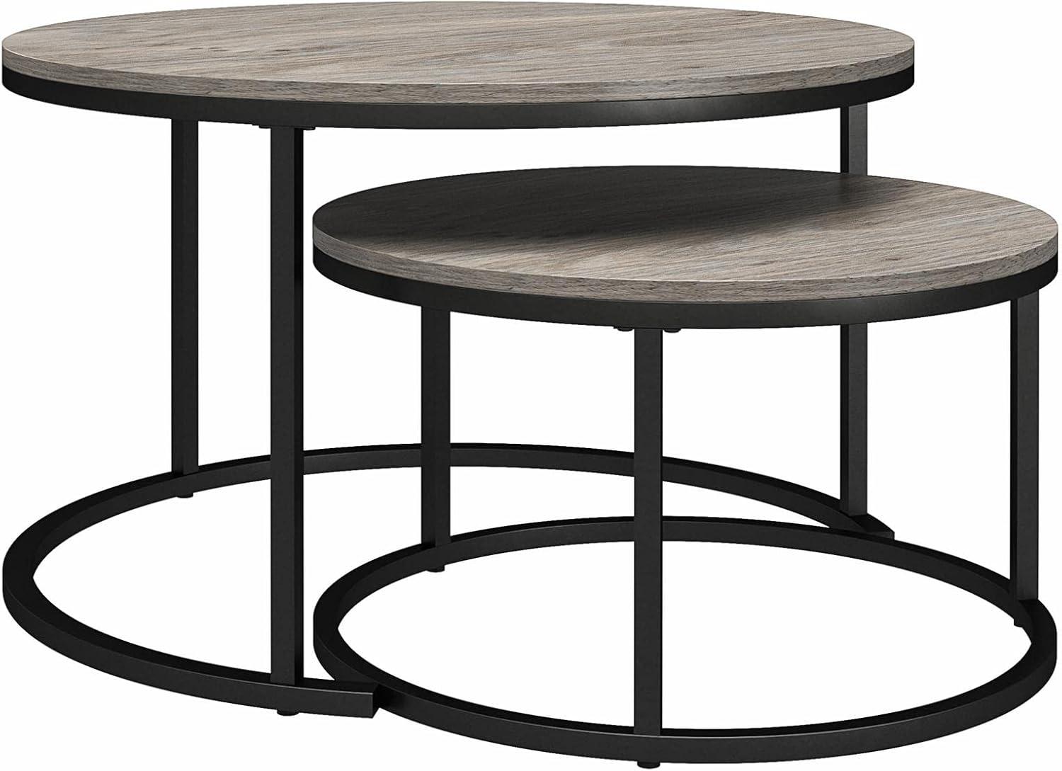 Gray Oak and Black Metal 4-Piece Nesting Coffee and End Table Set