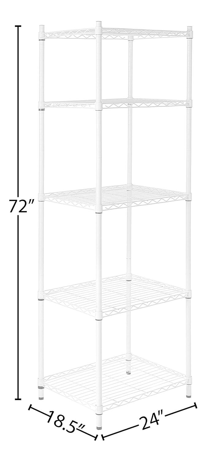 Honey-Can-Do 5-Shelf Steel Heavy Duty Adjustable Storage Shelves, White, Holds up to 250 lb per Shelf