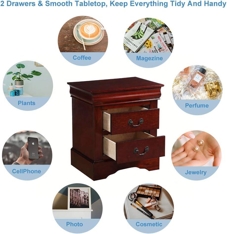 Benzara Traditional 2 Drawers wood Nightstand By Louis Philippe III, Brown