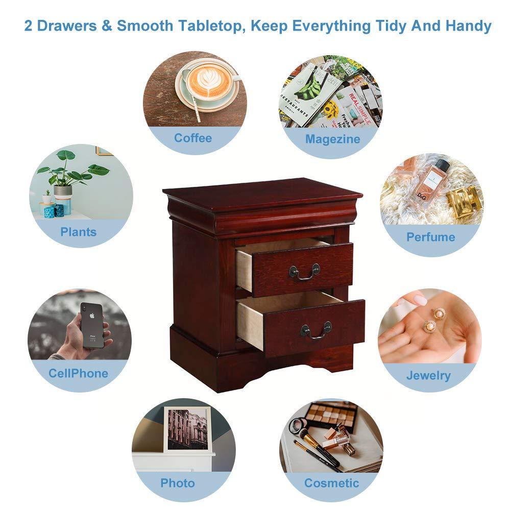 Benzara Traditional 2 Drawers wood Nightstand By Louis Philippe III, Brown