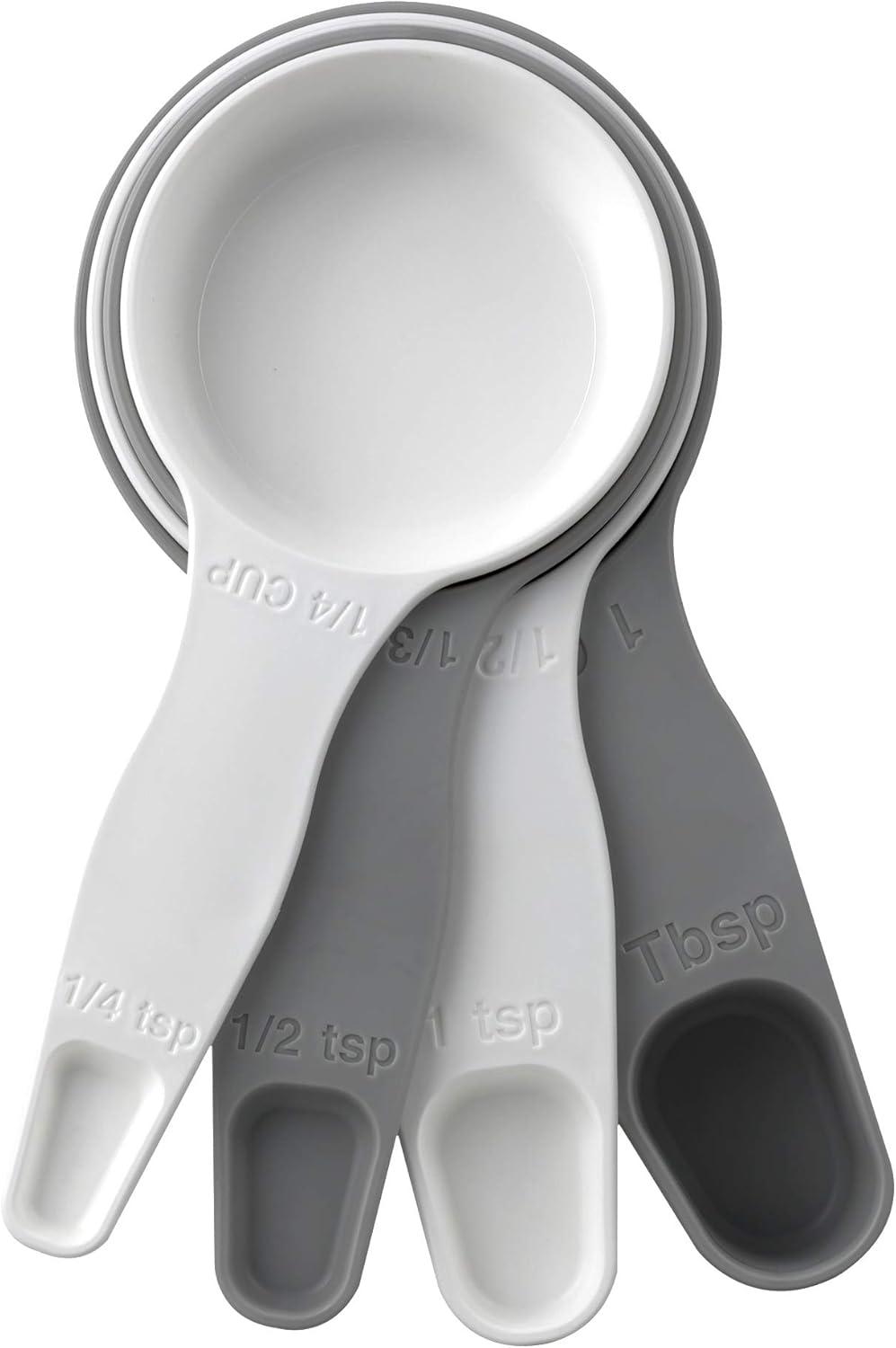 Storage Theory | 2-in-1 Combo Measuring Cup & Spoon Set | 4 Piece Set | Space Saving | Food Grade Material | Dishwasher Safe | White / Gray mix