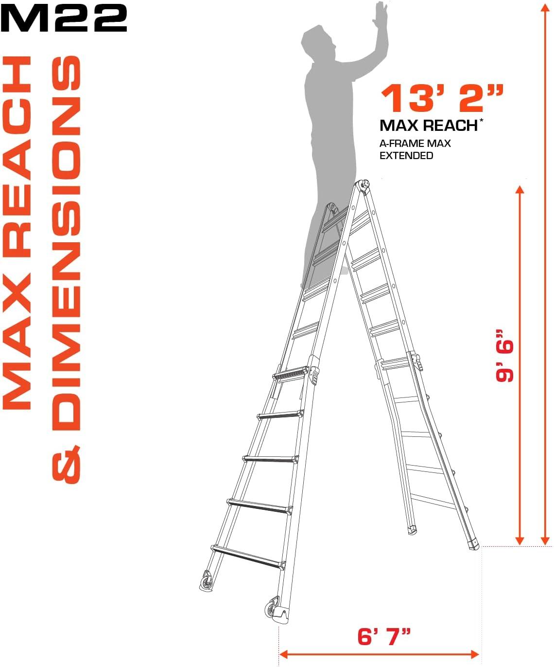 Velocity 22 Ft Aluminum Multi-Position Ladder with Wheels