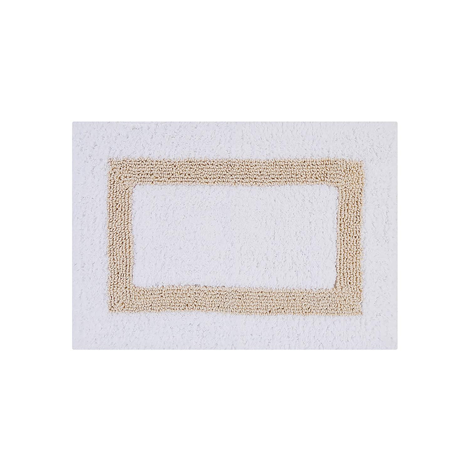 Better Trends Hotel 100% Cotton Tufted Two Tone Reversible Bath Rug 17" x 24" Rectangle - White/Sand