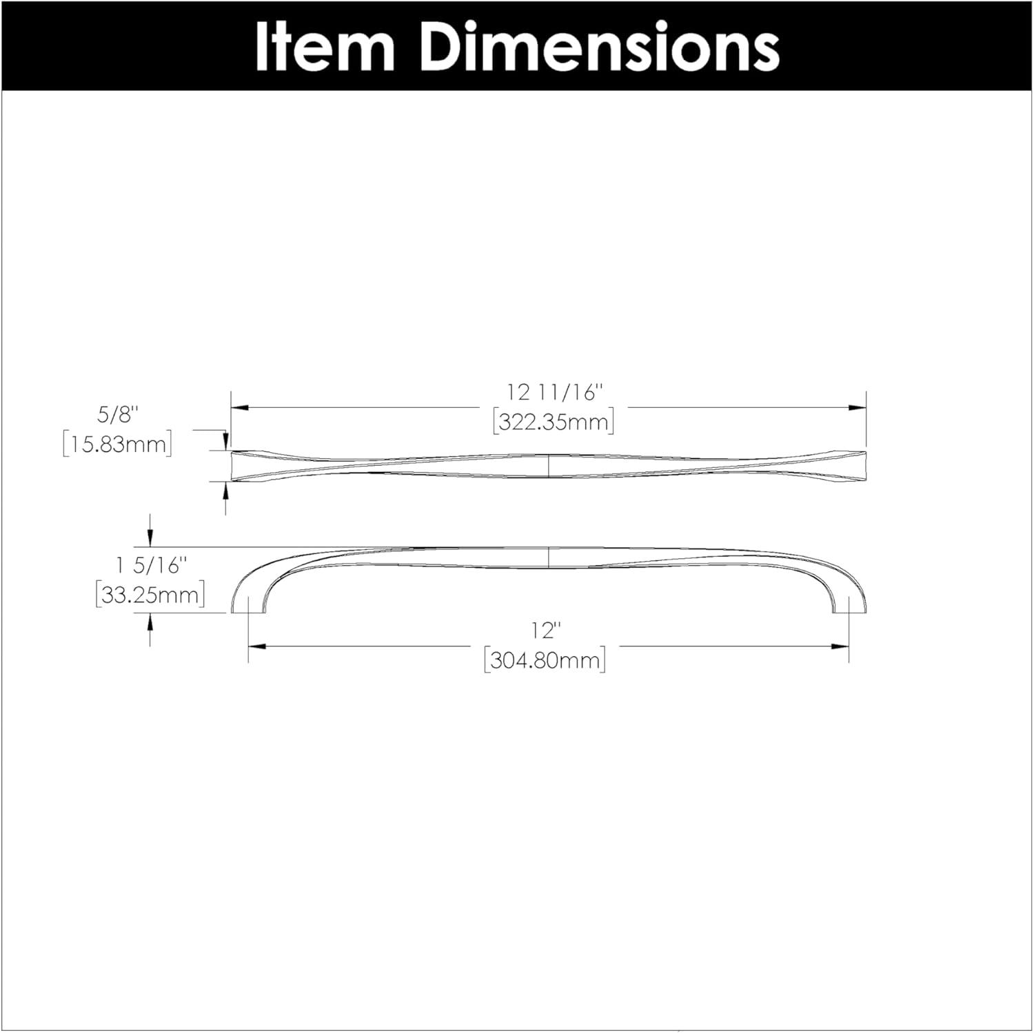 Hickory Hardware 1 Pack Solid Core Kitchen Cabinet Pulls, Luxury Cabinet Handles, Hardware for Doors & Dresser Drawers, 12 Inch Hole Center, Black Iron, Twist Collection