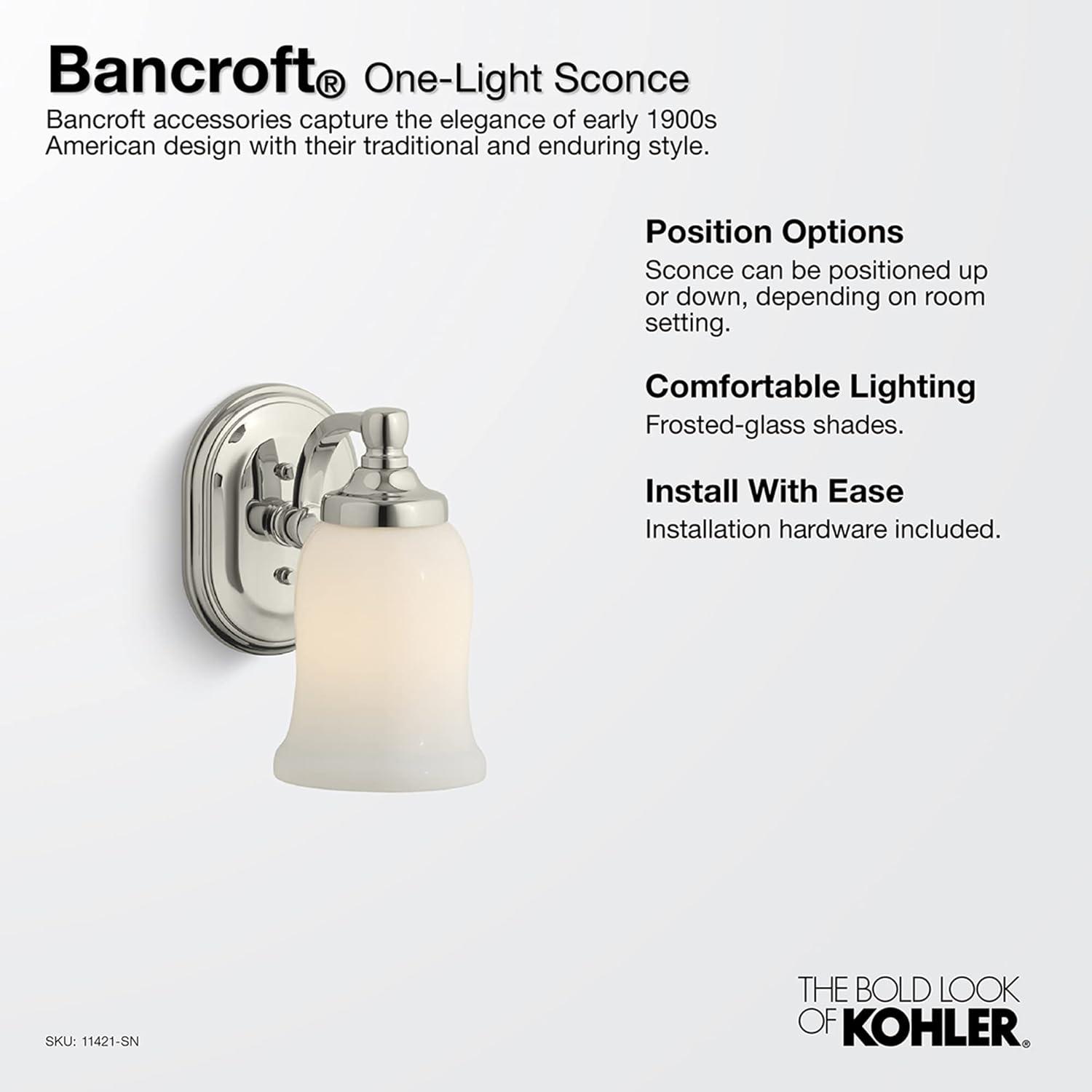 Bancroft 1 Light Indoor Bathroom Wall Sconce, Position Facing Up or Down, UL Listed