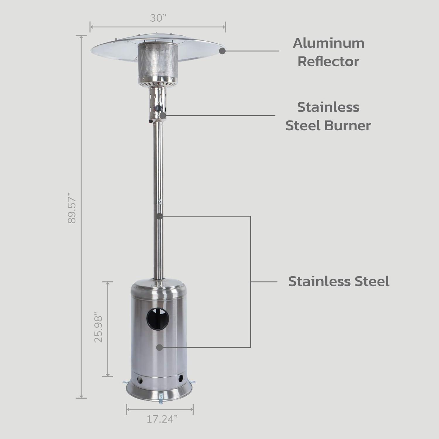 47,000 BTU Stainless Steel Propane Outdoor Patio Heater with Wheels