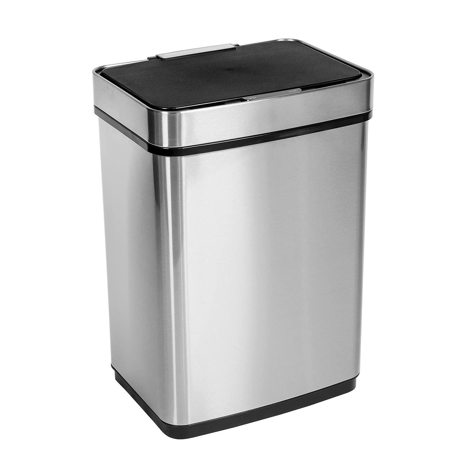 Honey-Can-Do 13.2 Gallon Indoor Touchless Kitchen Trash Can, Stainless Steel