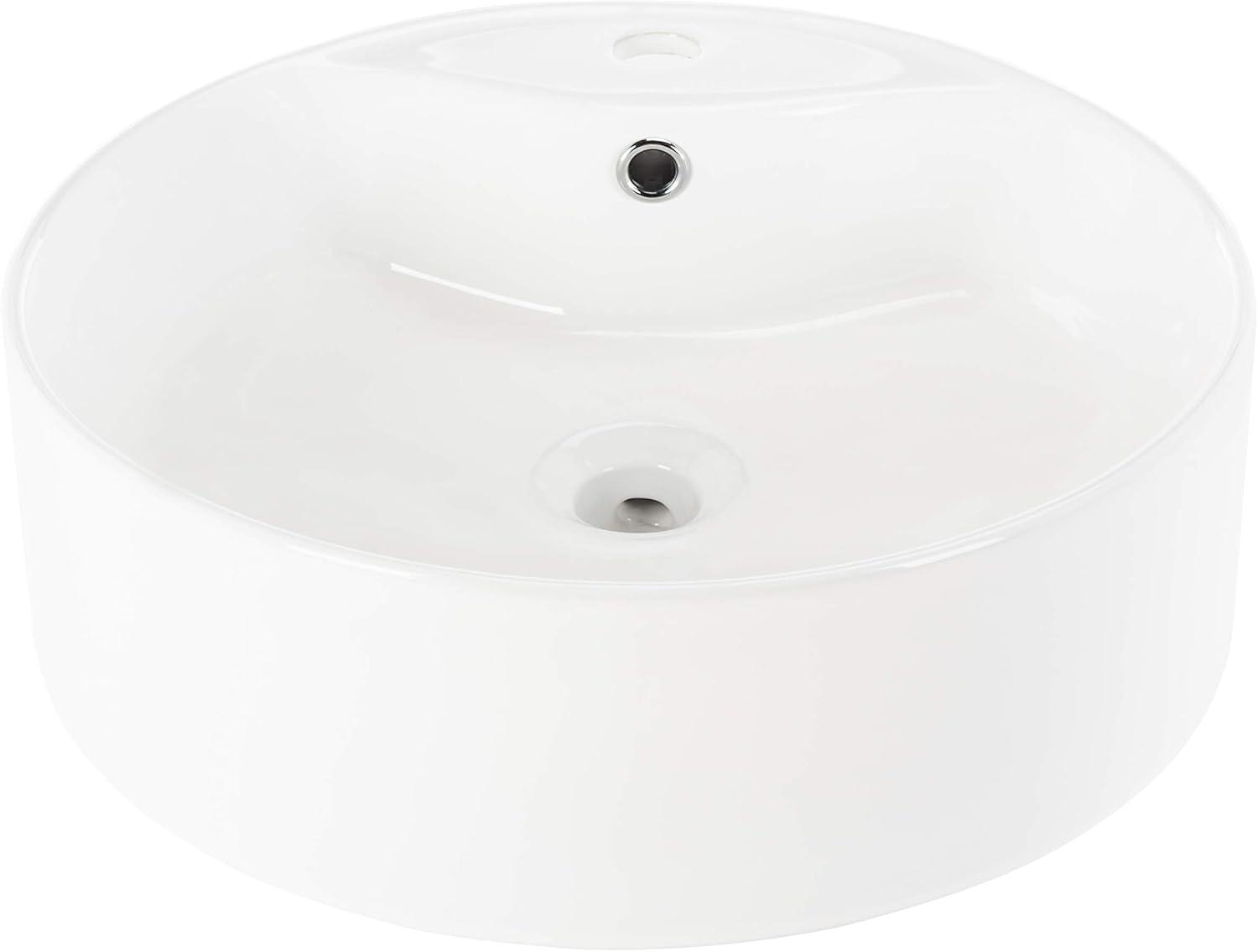 Mira White Ceramic Round Vessel Sink with Overflow Drain