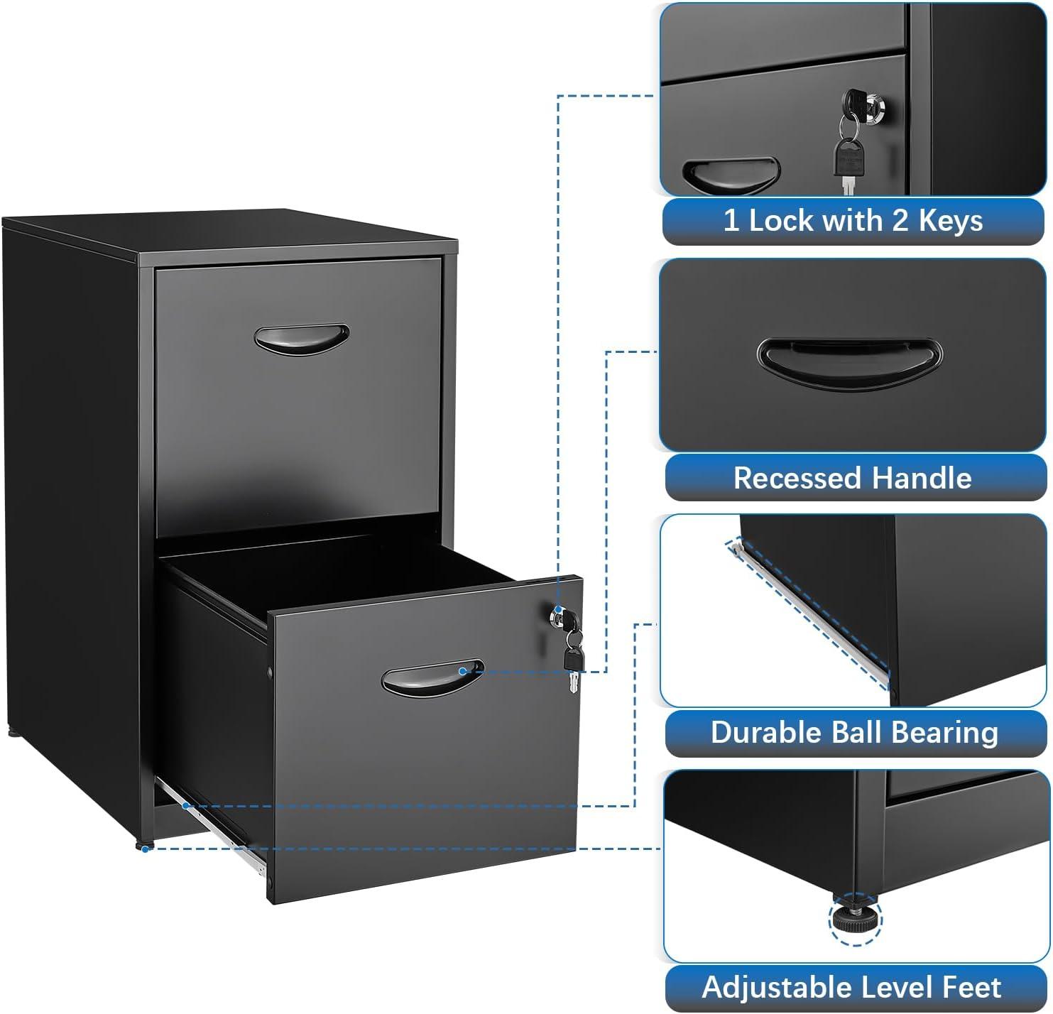 Inbox Zero 2 Drawer File Cabinet With Lock Metal Vertical File Cabinet