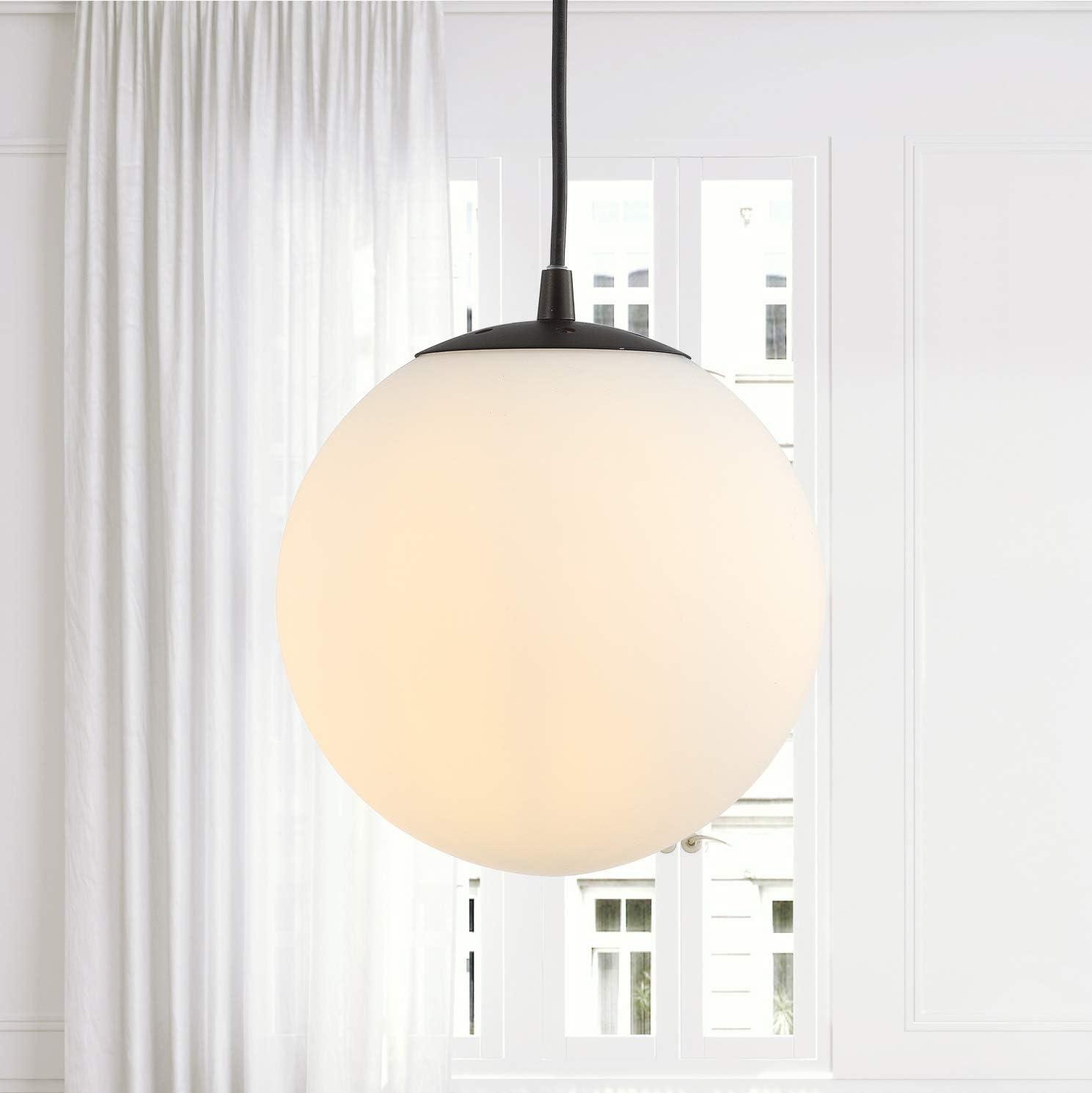 Bleecker 7.75" Metal/Glass Globe LED Pendant, White/Oil Rubbed Bronze